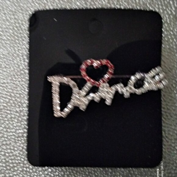 Pretty "I Heart Dance" Rhinestone Theatrical Pin with Red Rhinestone Heart NEW - Picture 2 of 2